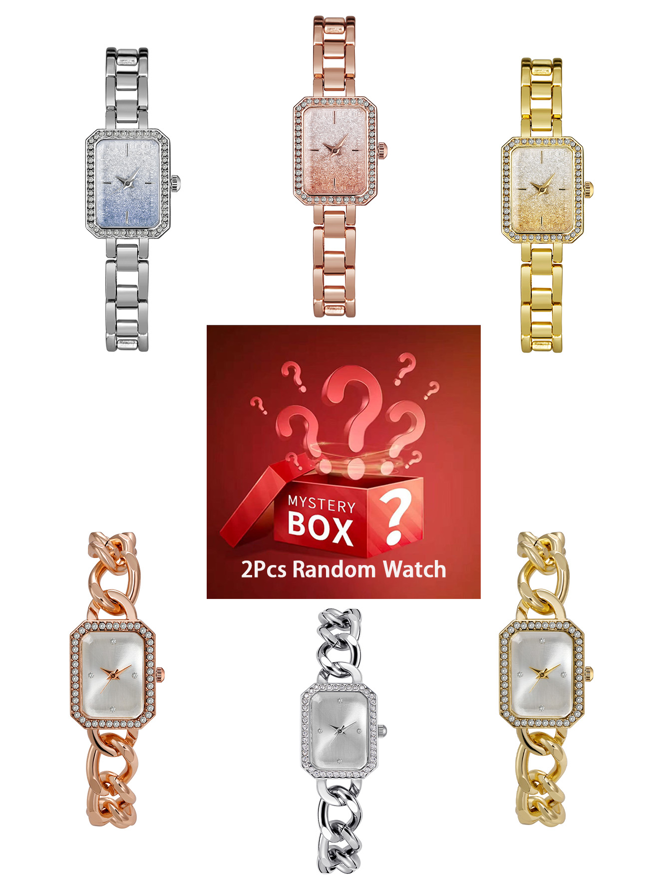 Luxury Watch Box - 2-teilige Damenuhren, Mystery-Box, zufälliger Versand, Quarzuhren,