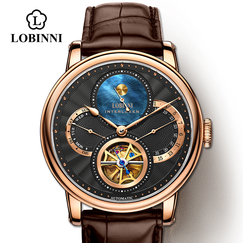 Chronograph Flyback Watch - LOBINNI Herrenuhr Automatik Gold Mechanische Uhren
