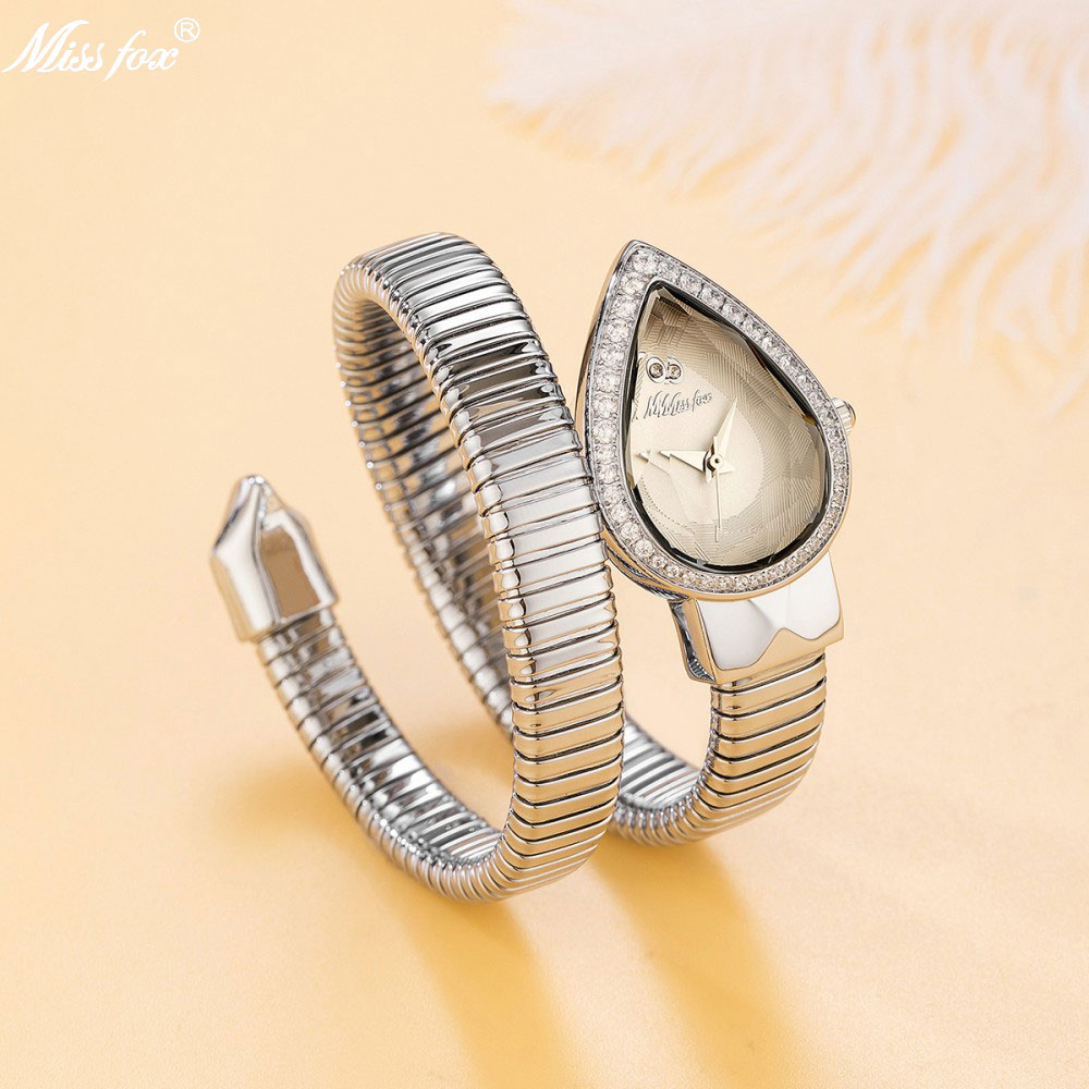 Open Heart Watch - MISSFOX Schlangenförmige Diamantuhr für Damen, Luxusmarke,
