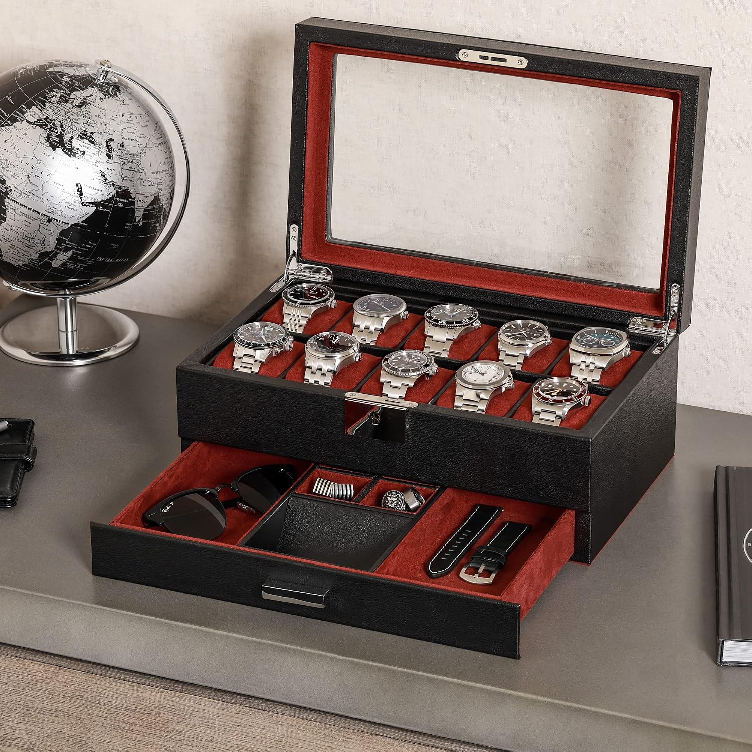 10-Fach Uhrenbox aus Leder mit – Luxury Watch Organizer Bewertung und Preis