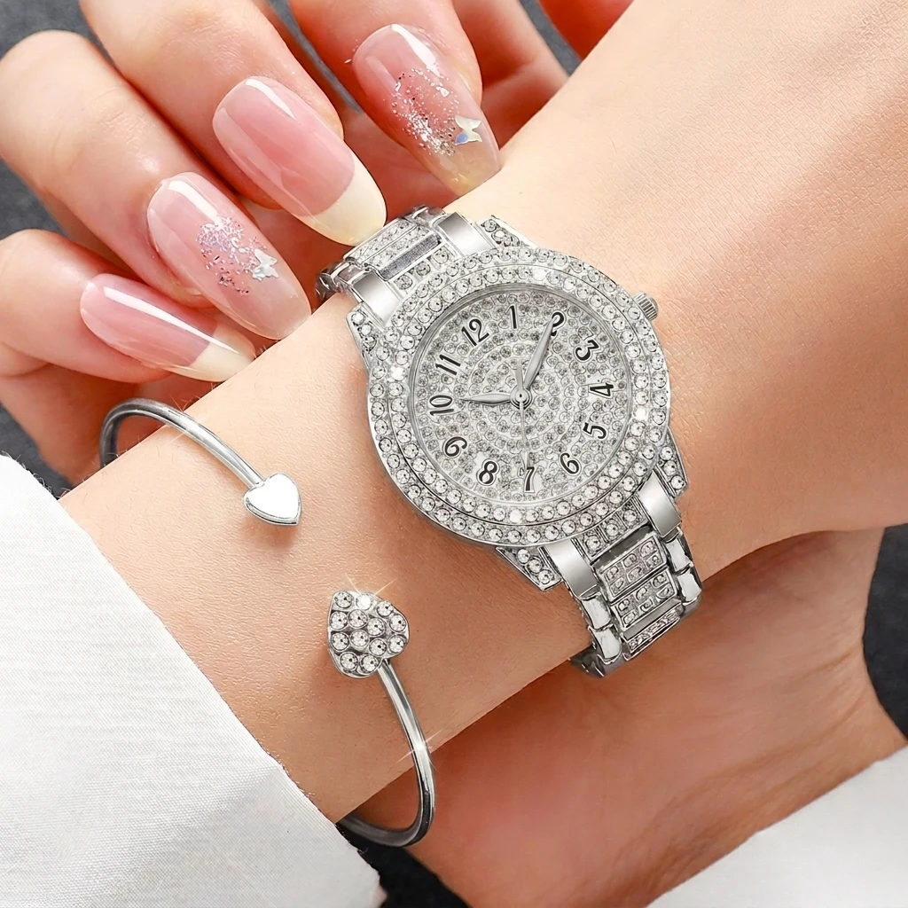 6-teiliges Modisches Strass-Uh – Open Heart Watch Bewertung und Preis
